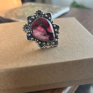 Stirling Silver Pink Dahlia Adjustable Ring